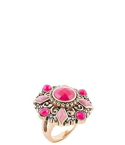 Barse Embellished Pink Quartz Golden Statement Ring