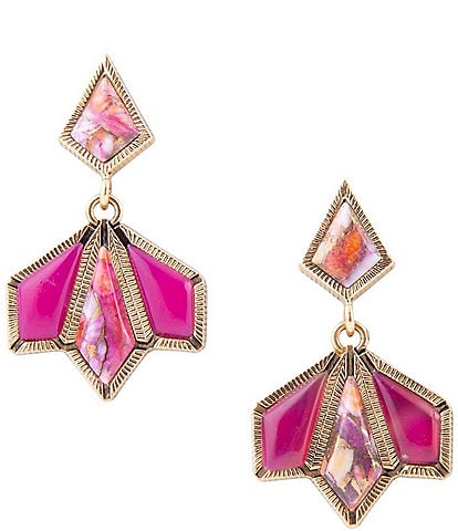 Barse Bronze, Spiny Oyster Matrix and Fuchsia Agate Genuine Stone Drop Earrings