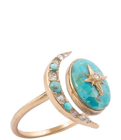 Barse Celestial Blue Turquoise Golden Bypass Ring