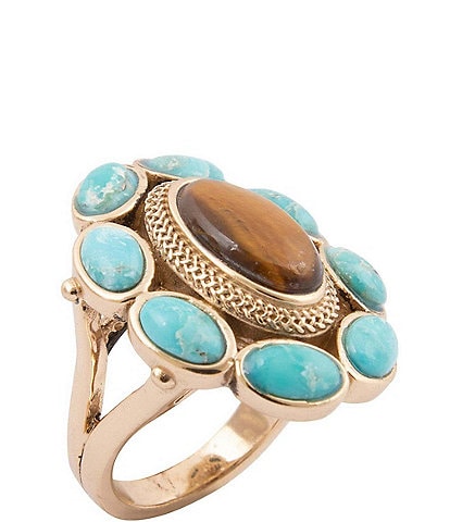 Barse Bronze, Turquoise and Tiger's Eye Elliptical Statement Ring