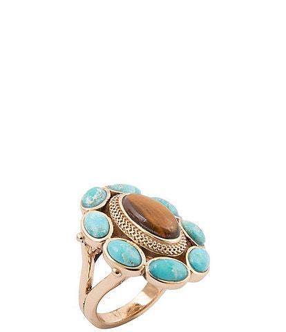 Bronze, Turquoise and Tiger's Eye Elliptical Statement Ring
