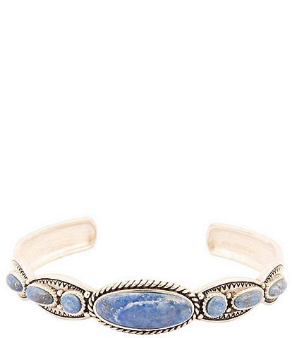 Barse Concho Sterling Silver and Denim Lapis Concho Cuff Bracelet