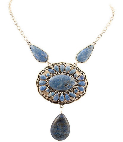 Barse Concho Sterling Silver and Denim Lapis Concho Short Pendant Necklace