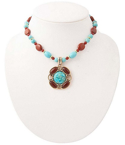 Barse Copper Sky Golden And Genuine Stone Pendant Necklace