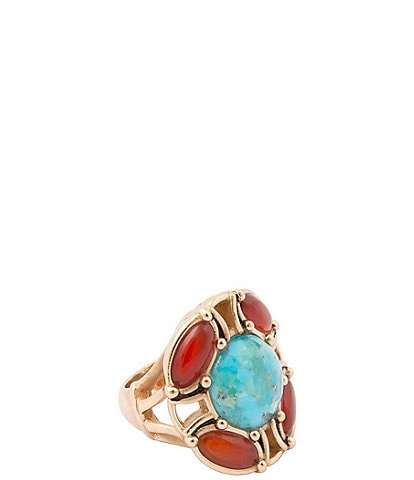 Barse Copper Sky Golden, Turquoise and Carnelian Statement Ring