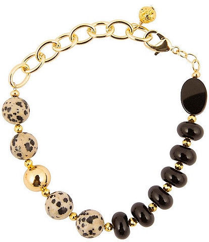 Barse Dark Dalmatian Genuine Stone Adjustable Line Bracelet