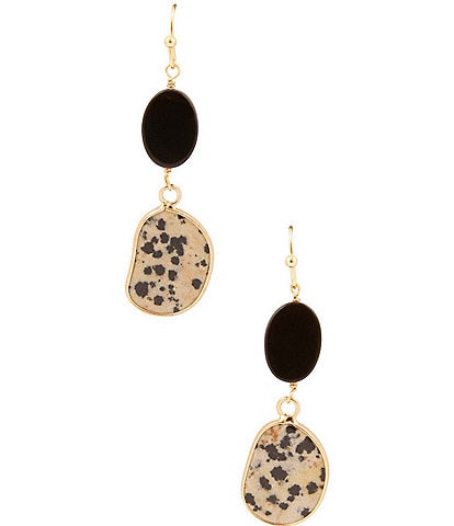 Barse Dark Dalmation Genuine Stone Linear Earrings