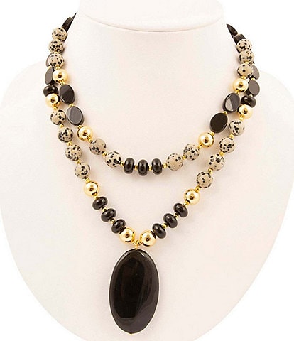 Barse Dark Dalmation Genuine Stone Statement Necklace