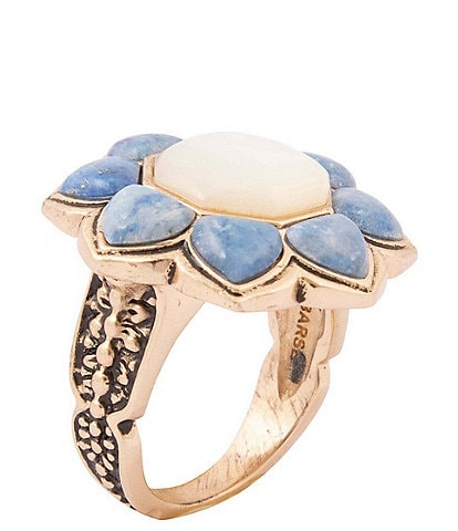 Barse Denim Lapis and Mother Of Pearl Flower Golden Ring