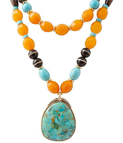 Barse Earthbound Golden and Genuine Stone Pendant Short Multi Strand Necklace