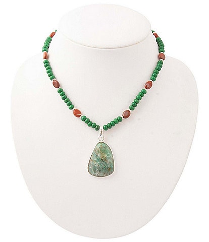 Barse Everstone Silver and Genuine Stone Short Pendant Necklace