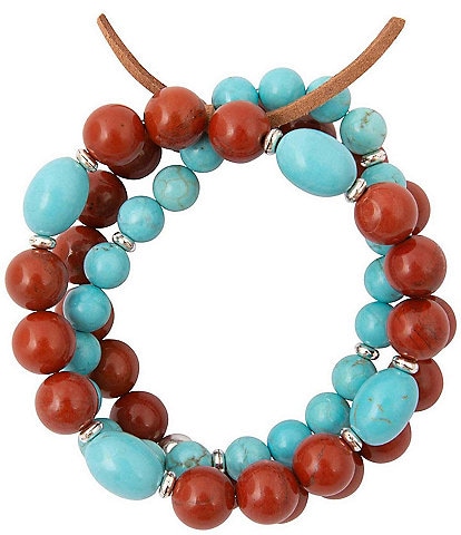 Barse Everstone Silver, Jasper and Magnesite Stretch Bracelet Set