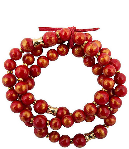 Barse Foiled Jade Golden Flame Stretch Bracelet Set