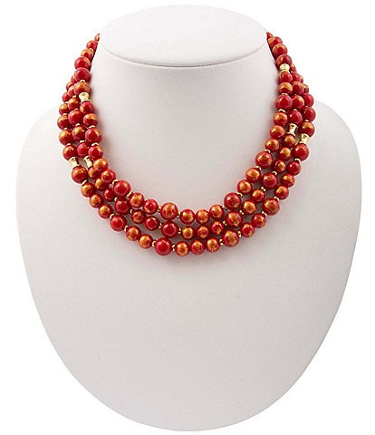 Barse Red Jade Statement Triple Strand Beaded Necklace