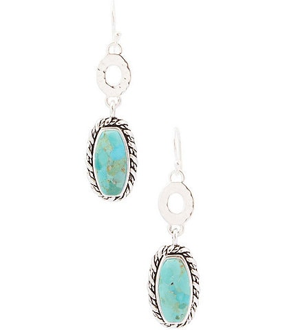 Barse Forged Sky Silver and Genuine Turquoise Drop Earrings
