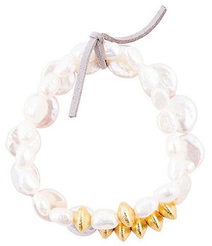 Barse Freshwater Pearl Two Row Stretch Bracelet