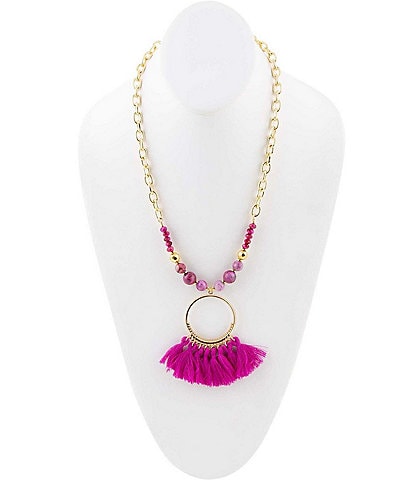 Barse Genuine Agate and Tassel Short Pendant Statement Necklace