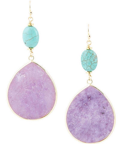 Barse Genuine Amethyst and Magnesite Double Drop Earrings