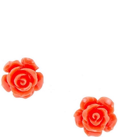 Barse Genuine Coral Stone Rose Stud Earrings