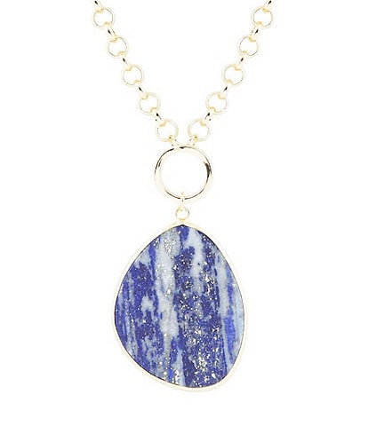 Barse Genuine Lapis Teardrop Short Pendant Necklace