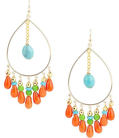 Barse Genuine Magnesite and Coral Stone Statement Chandelier Earrings
