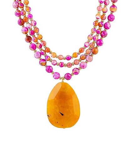 Barse Genuine Pink and Orange Agate Statement Necklace