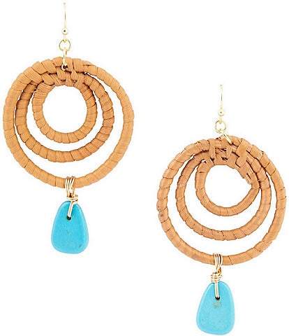 Barse Genuine Stone and Rattan Statement Drop Earrings