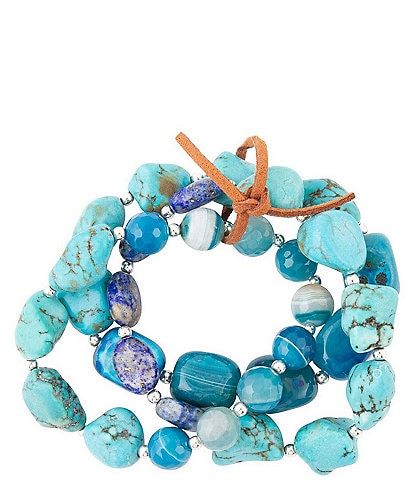 Barse Genuine Lapis Magnesite Beaded Stretch Bracelet Set