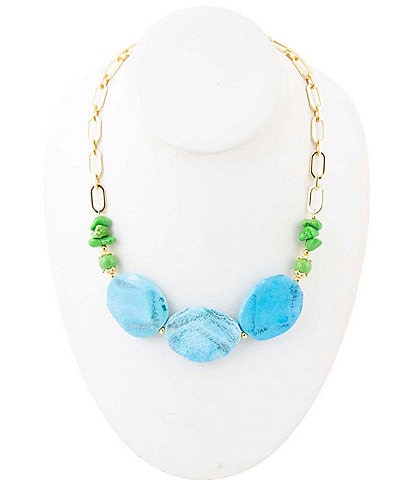 Barse Fresh Twist Lime and Blue Agate Golden Chunky Necklace