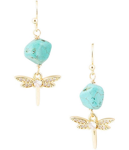 Barse Genuine Stone Dragonfly Drop Earrings