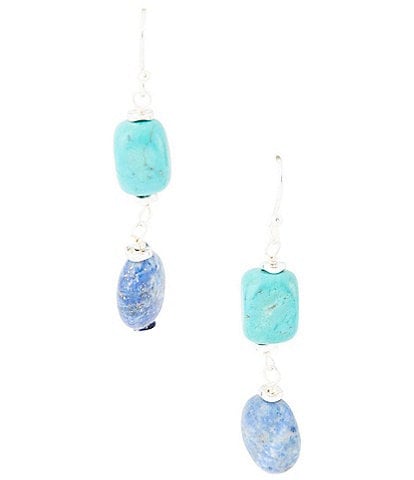 Barse Genuine Blue Lapis and Magnesite Stone Drop Earrings