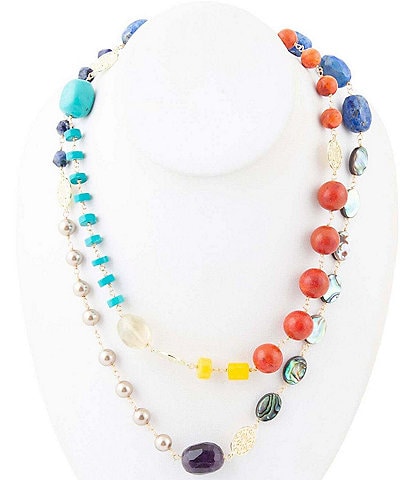 Barse Genuine Stone Kaleidoscope Long Strand Necklace