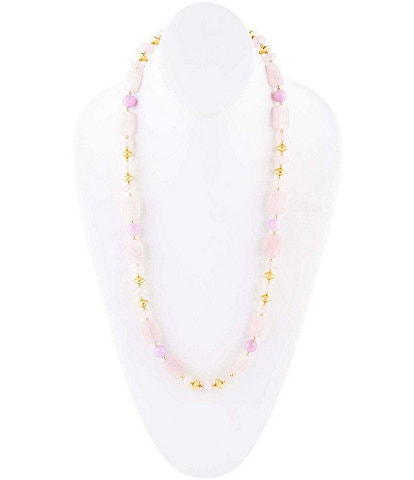 Barse Genuine Stone Lilac Jade Long Strand Bead Necklace