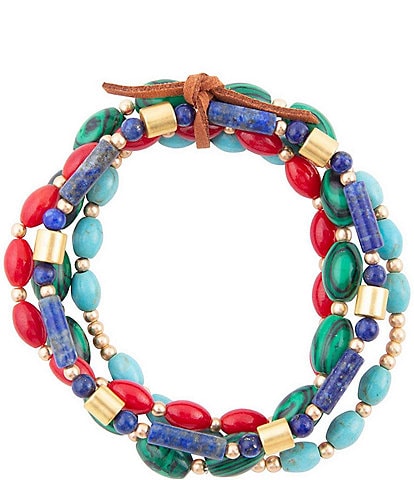 Barse Genuine Stone Multi Color Stretch Bracelet Set