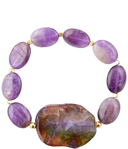 Barse Genuine Stone Amethyst Purple Tone Stretch Bracelet