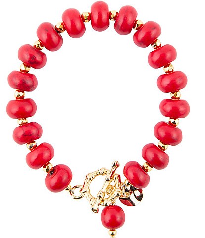 Barse Genuine Stone Red Bead Toggle Line Bracelet
