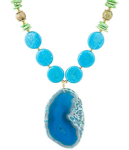 Barse Genuine Stone Slab Short Pendant Necklace