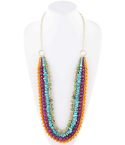 Barse Genuine Stone Statement Beaded Long Multi Strand Necklace