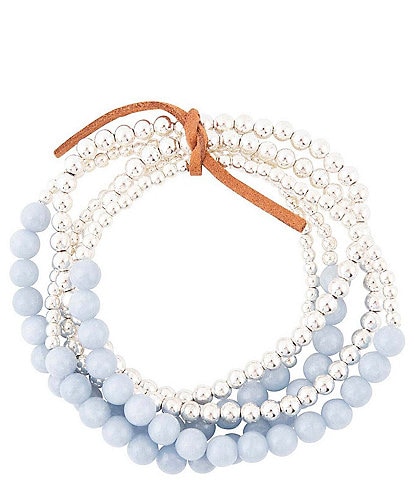 Barse Genuine Lapis and Silver Beaded Bracelet Set