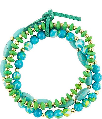 Barse Genuine Ocean Jade and Magnesite Stone Stretch Bracelet Set