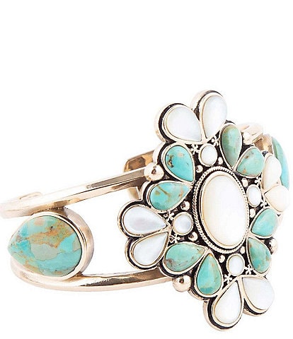 Barse Genuine Stone Turquoise and Mother-of-Pearl Bronze Cuff Bracelet