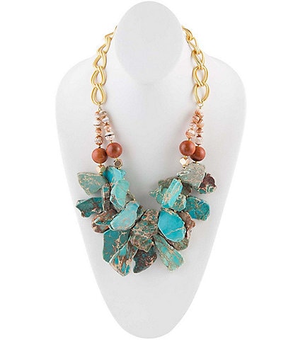 Barse Genuine Stone Two Row Statement Necklace
