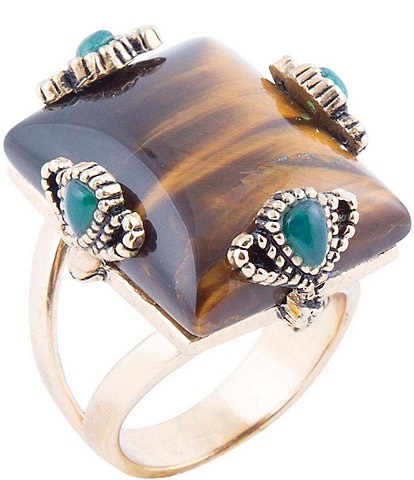 Barse Genuine Tiger's Eye and Green Onyx Bronze Statement Ring