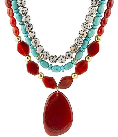 Barse Genuine Tri Stone Multi Layered Beaded Statement Necklace