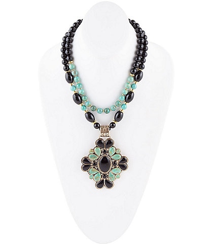 Barse Genuine Turquoise and Onyx Statement Necklace