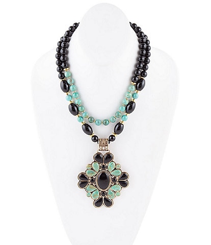 Barse Barcelona Turquoise and Onyx Multi-Strand Statement Necklace