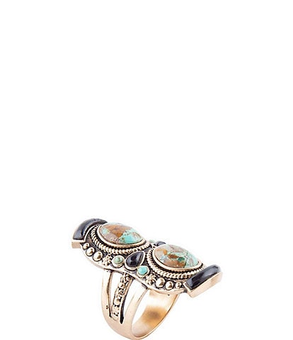 Barse Double Up Blue Turquoise and Black Onyx Golden Ring