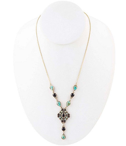 Barse Genuine Turquoise and Onyx Y Necklace