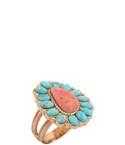 Barse Genuine Turquoise and Orange Sponge Coral Santa Fe Statement Ring