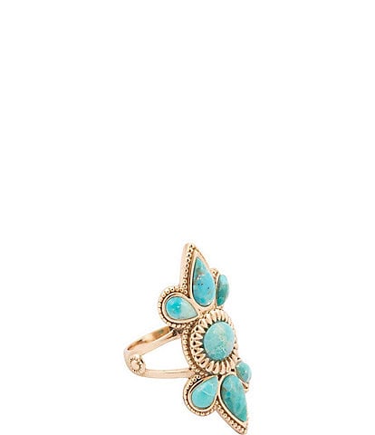 Barse Golden And Genuine Turquoise Sunburst Statement Ring